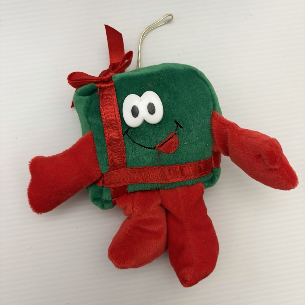 Vintage Dandee Christmas Present Gift Box Plush Christmas Ornament Funny Face